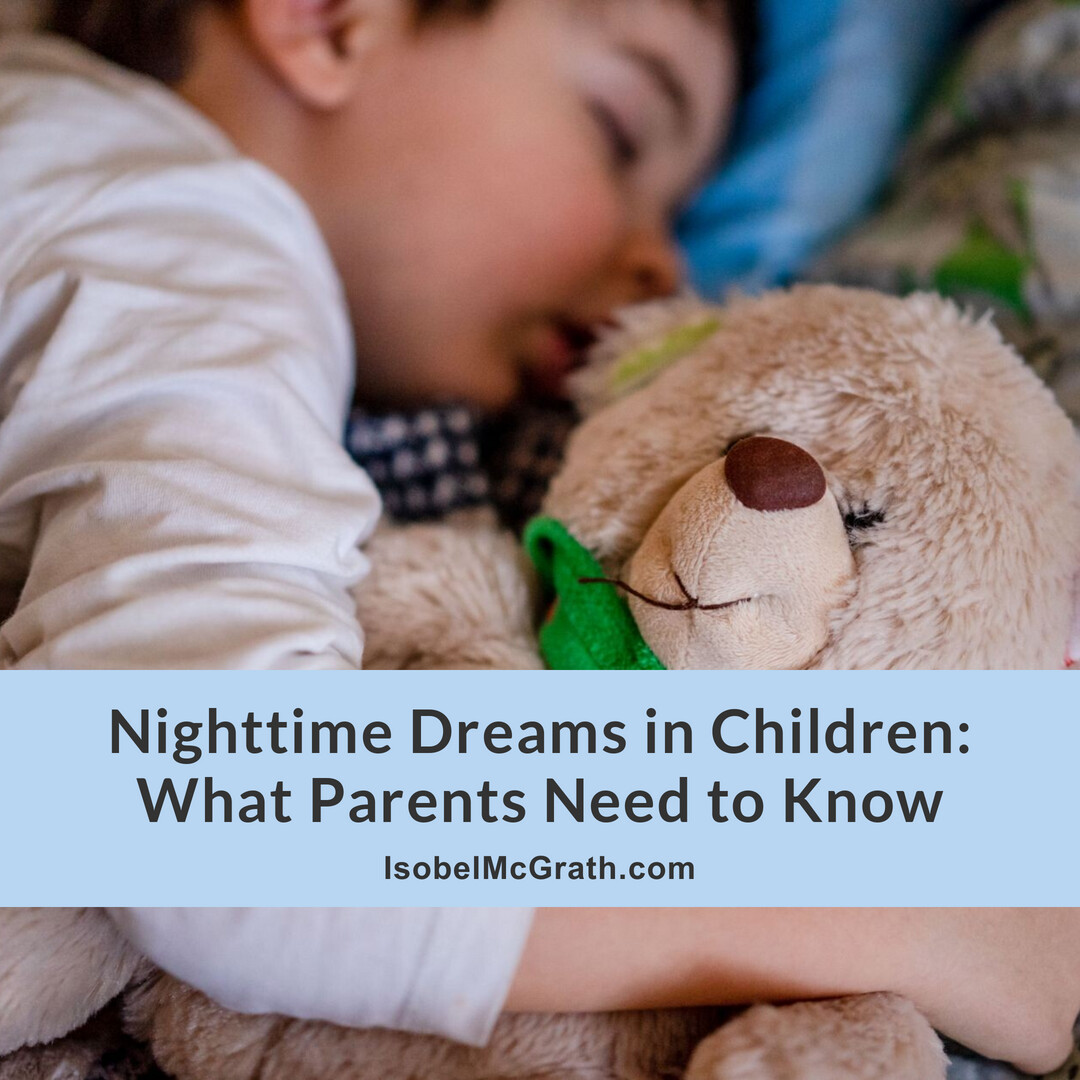 photo of sleeping child, with title of blog post, Nighttime Dreams in Children: What Parents Need to Know